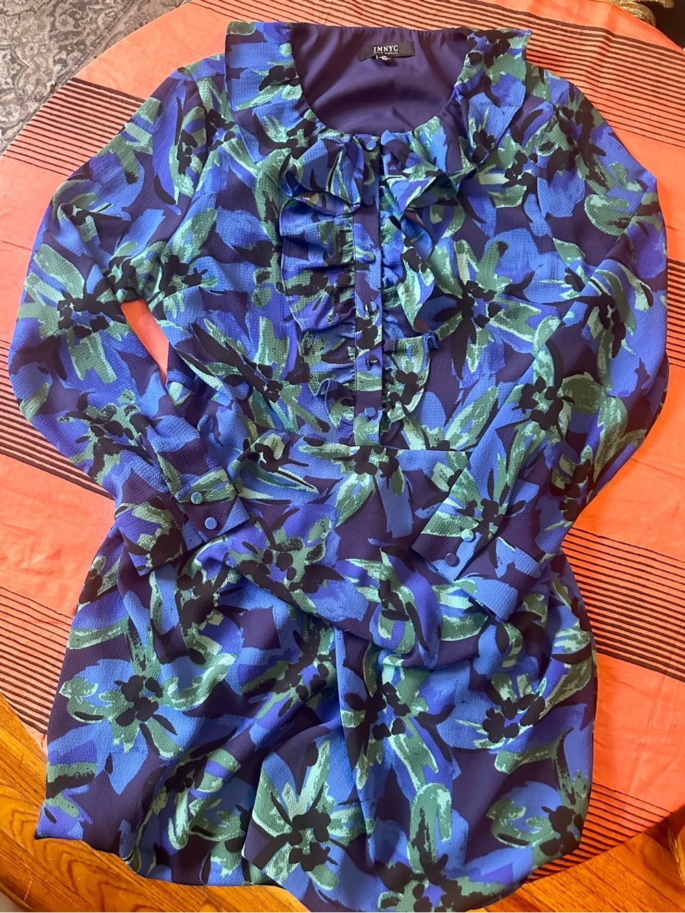 NY&C Blue & Green Floral Ruffle Front Tunic